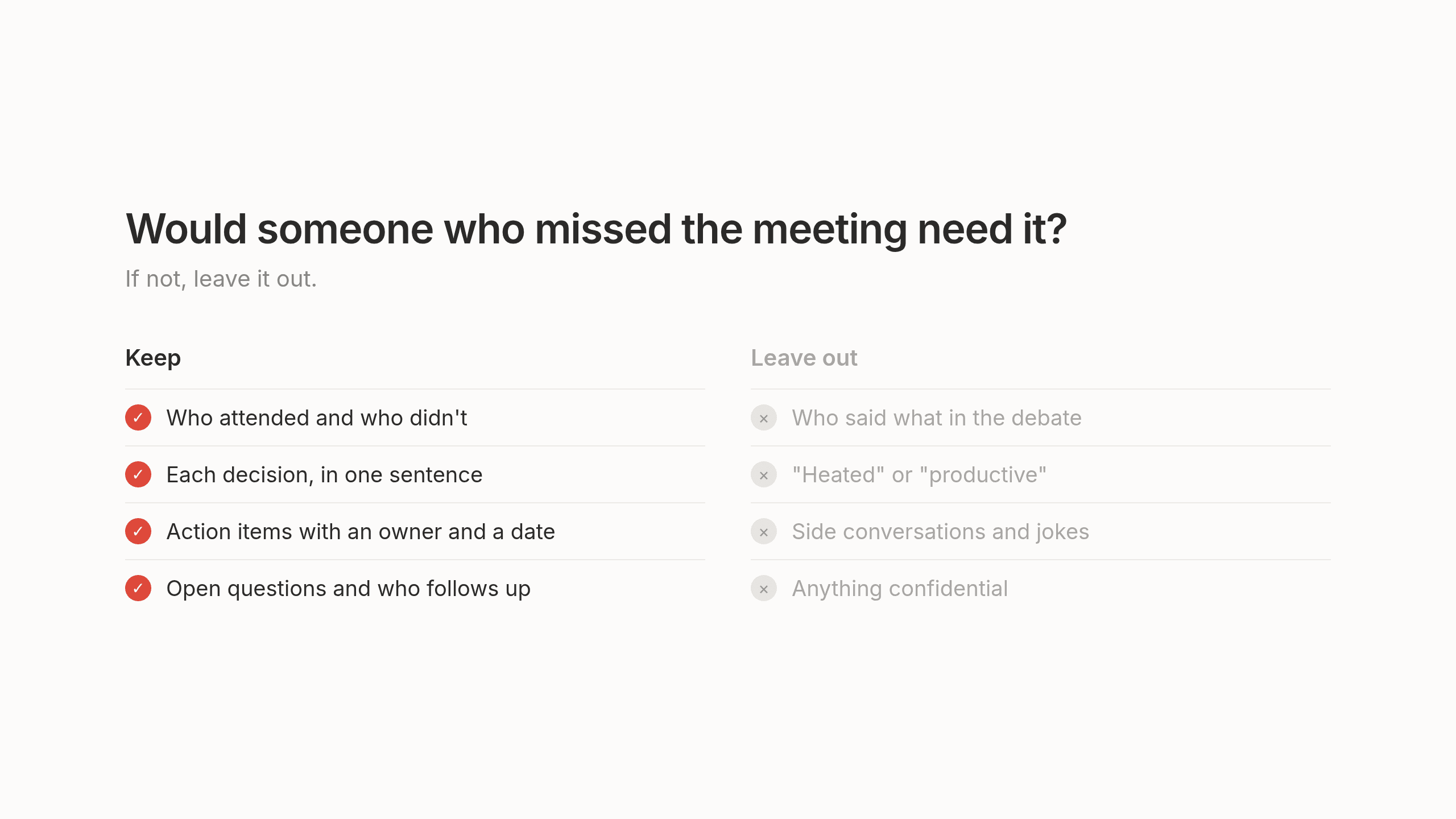 What to keep in meeting minutes and what to leave out